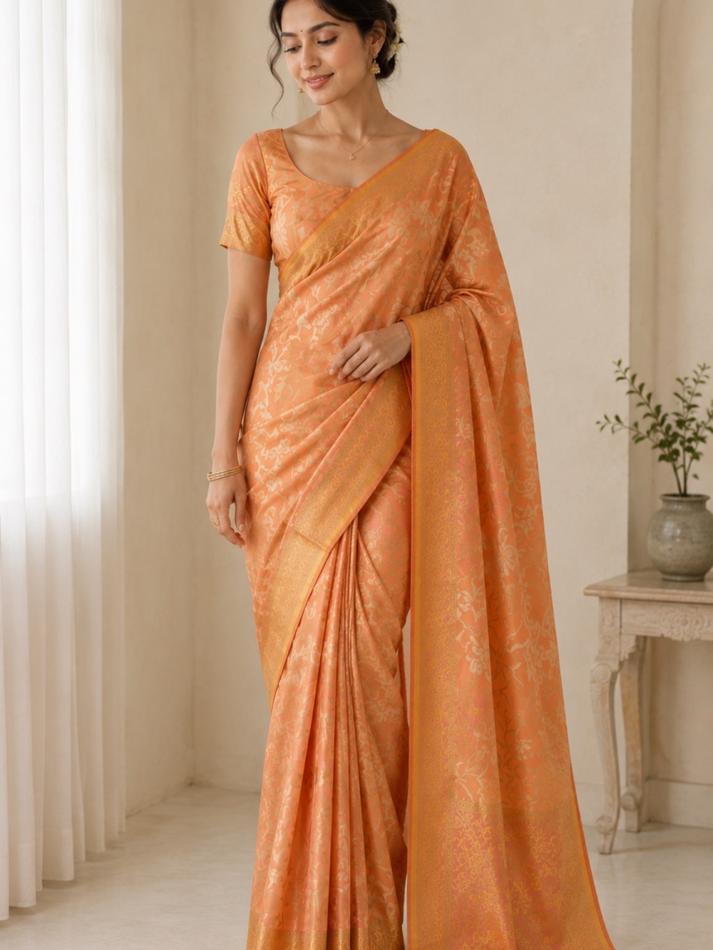 Brand new Nalli silk Indian Floral Banarasi Silk Saree with Blouse